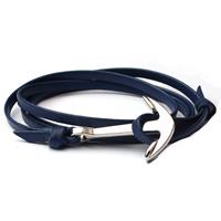 lgtjwls Zilverkleurige anker armband blauw leren koord