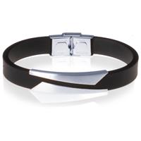 lgtjwls Zwarte Siliconen armband RVS Element Zilver