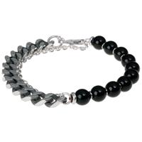 lgtjwls Zwarte kralen armband met RVS Link Chain