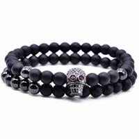 memphis kralen armband Agaat Skull Black