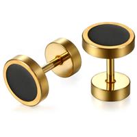 heren oorbellen edelstaal Barbell Gold Black