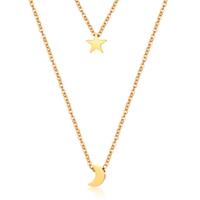 cillajewels Dubbele ketting Edelstaal Verguld Goudkleurig Star Moon