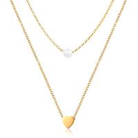 cillajewels Dubbele ketting Edelstaal Verguld Goudkleurig Heart Pearl