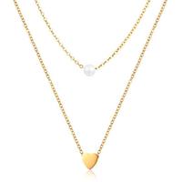 cillajewels Dubbele ketting Edelstaal Verguld Goudkleurig Heart Pearl