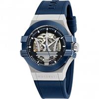 Maserati Potenza R8821108028 Automatische Skeleton Wijzerplaat Herenhorloge 42mm Blauw Siliconen Band