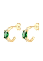 Elli Dames Creolen Marquise met Zirkonia Kristallen Groen in 925 Sterling Zilver Verguld