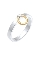Elli dames zilveren ring van 3 mm breed in echt 925 sterling zilver met tweede kleine ring verguld, damesring met hanger voor dames, maat 52 - 58