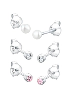 Elli Dames' basis set van 3 met gekweekte zoetwaterparels en kristallen in 925 sterling zilver