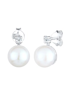 Elli DIAMONDS Dames Stud oorbellen Zoetwater Gekweekte Parel met Diamant (0.06 ct.) in 925 Sterling Zilver