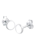 Elli Elli Oorbellen Dames Oorsteker Cirkel Geo met Email Wit in 925 Sterling Zilver