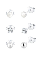 Elli Dames Set Stud basic minimal met zoetwater gekweekte parels en kristallen in 925 Sterling Zilver