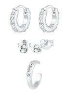 Elli Creolen Stekers Earcuff Set van 3 Kristallen 925 Zilver