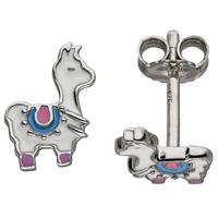 sigo Kinder Ohrstecker Lama weiß 925 Sterling Silber Ohrringe Kinderohrringe