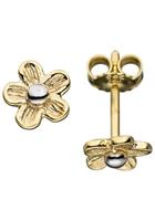 Jobo Paar Ohrstecker »Blume«, 333 Gold matt bicolor