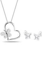 Elli Dames vlinder hart met kristallen in 925 sterling zilver