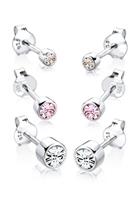 Elli Dames oorstekers basis set van 3 met kristallen in 925 sterling zilver verguld