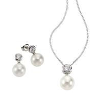 Firetti Set van oorring en ketting met schelpkernparels en zirkoon (synthetisch) (set, 4-delig)