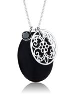 Elli dames met hanger parelmoer schijfornament en zirkonia in 925 sterling zilver 70 cm lang
