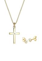 Diamore Schmuckset »Kette Stecker Kreuz Diamant (0.08 ct) 585 Gelbgold«