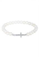 Elli Dames Kruis Elegant met Schelpkern Kralen en Kristallen in 925 Sterling Zilver