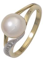 Jobo Perlenring, 585 Gold mit Süßwasser-Zuchtperle und 6 Diamanten