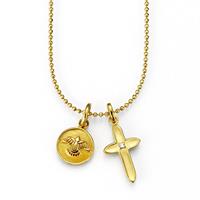 CAÏ Anhänger mit Kette »925/- Sterling Silber vergoldet Zirkonia Kreuz Tau«