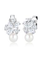 Elli PREMIUM dames zoetwater gekweekte parel bloemen met zirkonia kristallen marquise in 925 sterling zilver
