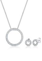 Elli Dames Basis Cirkel Hanger Set Oorsteker met Kristallen in 925 Sterling Zilver Zilver