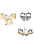 JOBO Paar Ohrstecker "Schleife", 925 Silber bicolor vergoldet mit Zirkonia