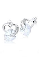 Elli Dames oorstekers hart liefde met kristallen in 925 sterling zilver