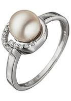 Jobo Perlenring, 925 Silber mit Süßwasser-Zuchtperle und Zirkonia