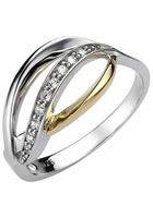 Jobo Fingerring, 925 Silber bicolor vergoldet mit 9 Zirkonia