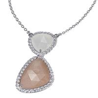 goldmaid Collier 925/- Silber 2 Mondsteine 55 weiße Zirkonia