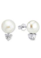 amor Oorbellen voor dames, 925 sterling zilver, synthetische zirkonia, gekweekte zoetwaterparel
