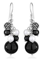 Elli Dames Rozen Hanger met Onyx en Schelp Kern Kralen in 925 Sterling Zilver