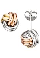 Jobo Paar Ohrstecker, Knoten 925 Silber tricolor dreifarbig vergoldet