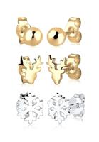 Elli Ohrring-Set »2er Set Bi-Color Rentier Schneeflocke Silber«