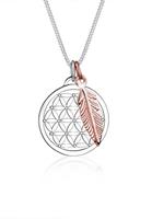 Elli Elli Halsketting Dames Bloem des Levens Veer Hanger Tweekleurig in 925 Sterling Zilver