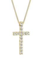 Elli Elli Halsketting Dames Kruis Hanger Elegant met Kristallen in 925 Sterling Zilver Verguld