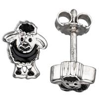 Kinder Ohrstecker schwarzes Schaf 925 Sterling Silber lackiert Kinderohrringe