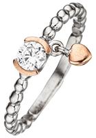 Jobo Fingerring, Herz 925 Silber bicolor mit Zirkonia