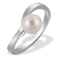 goldmaid Damen-Ring Süßwasserperle 375 Weißgold 1 Brillant 0,03 ct.