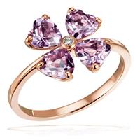 goldmaid Damenring 375/- Rotgold 4 Amethysten 1 Brillant P1 0,02 ct.