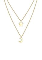 Elli dames met halve maan zon hanger in astro laagjes look in 925 sterling zilver verguld 40 cm lengte