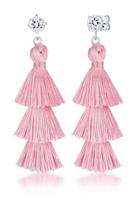 Elli Dames hanger kwastje roze in boho look met kristallen in 925 sterling zilver