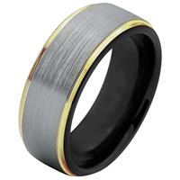 mendes heren ring Wolfraam Zilver Zwart goud 8mm-18mm