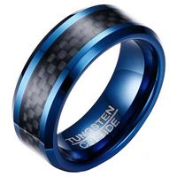 mendes Wolfraam heren ring Carbon Fiber Blauw Zwart 8mm-18mm