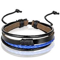 lgtjwls Heren armband Leer Zwart Blauw Verstelbaar Touw Multi armband