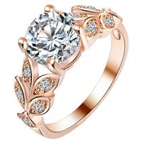 Dames ring LGT Jewels Crystal Leaf Rose -17mm