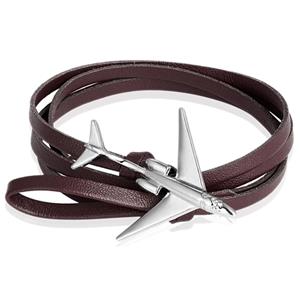 LGT JWLS Wrap armband Heren Leer Vliegtuig Anker Bruin Zilverkleurig